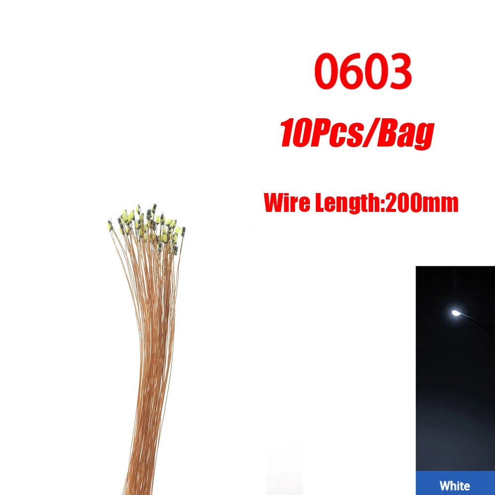 10pcs/Lot 0402 0603 SMD Lamp Wired Micro Led Pre-Soldered Micro Litz Wired Chip 20cm 3V Railway Model Scenes