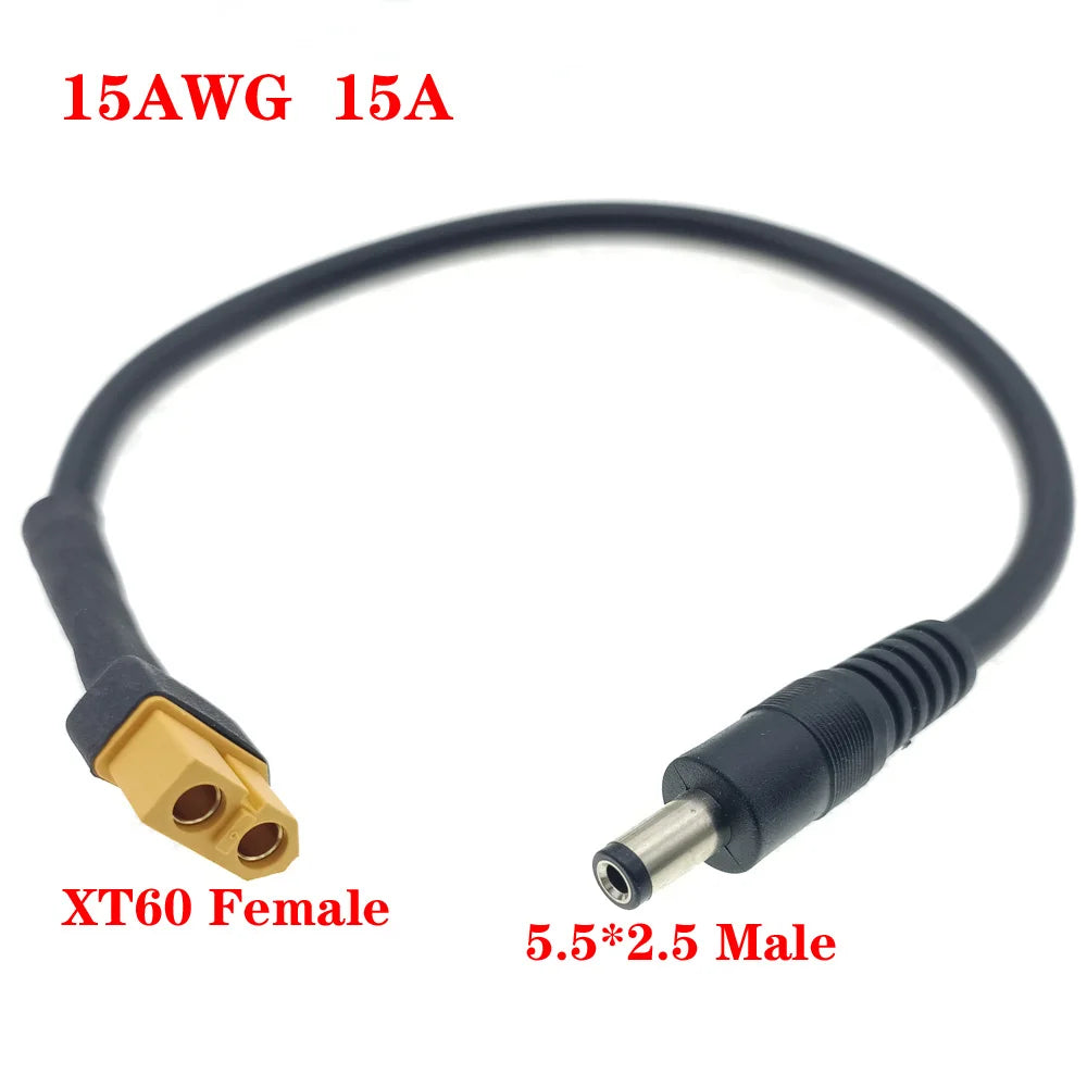1pcs 10A Ultra-soft XT60 Plug Male Female Connector to  DC 5525/DC5521 Power Cable for Fly Multirotor Field Repairs Apply