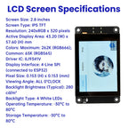 ESP32‑S3 2.8 inch 240x320 TFT LCD Capacitive Touch Type‑C WiFi BLE Mic Speaker TF‑Slot Li‑ion Charge For AI Voice IoT Project