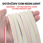 12V 24V COB LED Neon Strip Light Waterproof Ribbon Tape 2Pin Wire Warm Natural White 320LEDs/M Flexible Home Decor 0.5m 1m 2m 5m