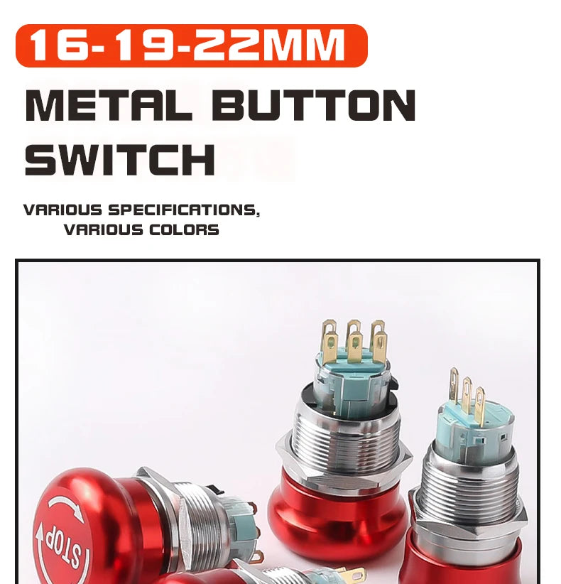 16MM 19MM 22MM 1NO1NC 3Pin 6Pin Mushroom Head Turn-Reset Stainless Steel 304 Metal Emergency Stop Button Switch