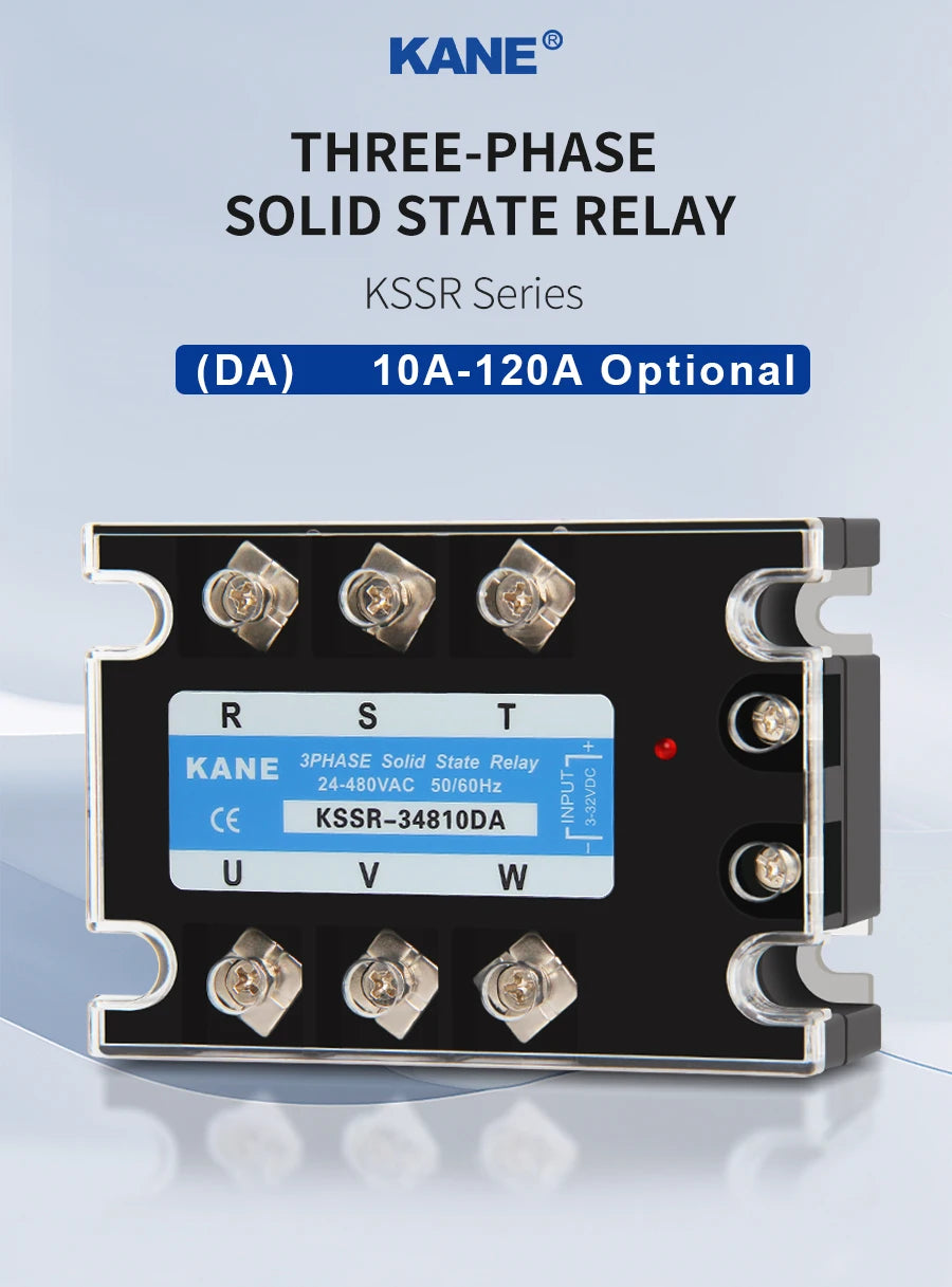 KANE DC-AC 3-Phase Solid State Relay 3-SSR 10A-200A KSSR 3~32VDC-24~480VAC Control 40AA 40DA KSSR Epoxied Protection