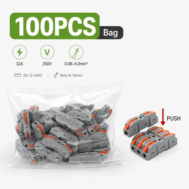PCT-221 Lever Wire Connector 25 34 50 100PCS Inline Splicing Terminal Block Compact Cable Splitter Kit for LED Electrical Wiring