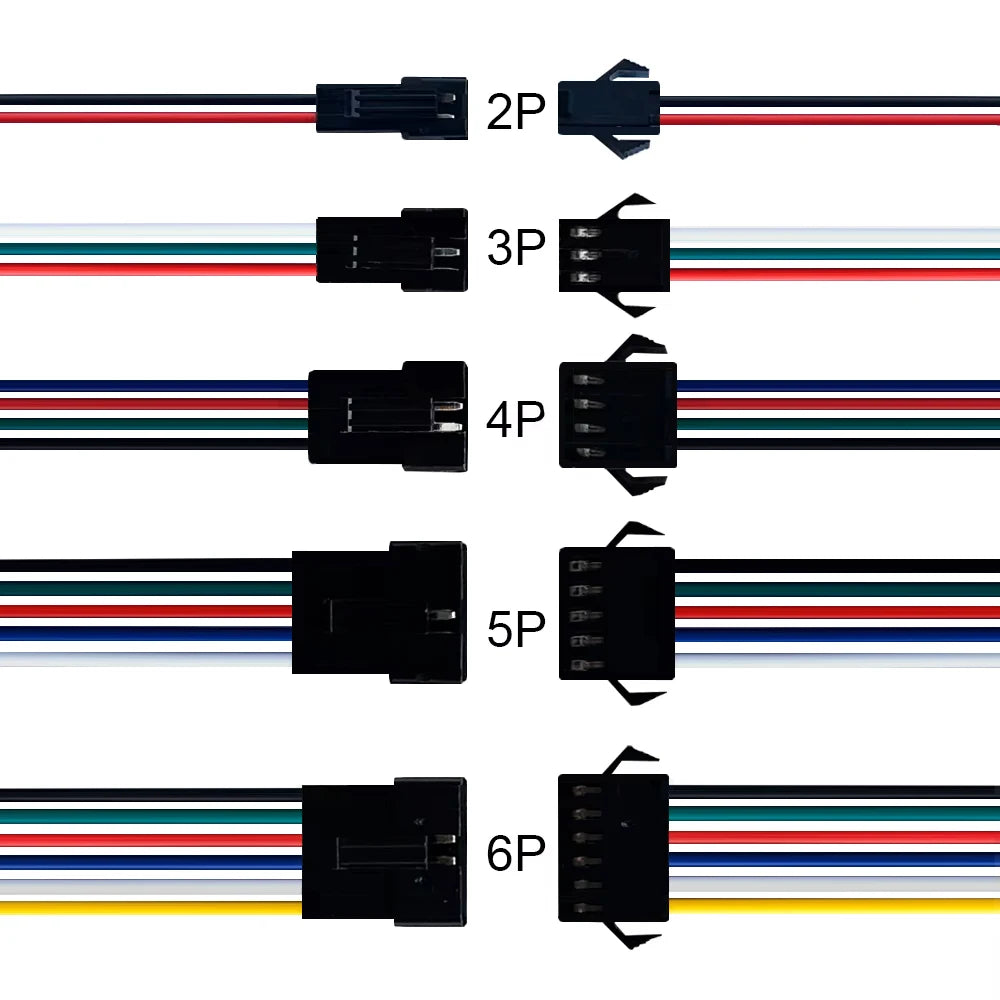 2Pin 3Pin 4Pin 5Pin 6Pin JST Led Connector Wire Cable Male/Female For WS2812B WS2811 WS2815 Led Strip Light 10Pair-100Pair