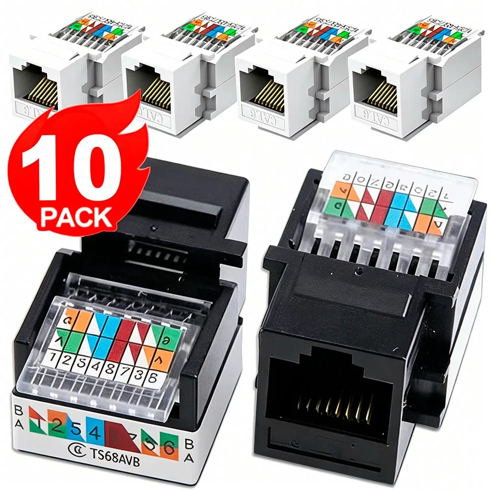 For RJ45 Module Coupler Ethernet Module Female Jack Wall Adapter RJ45 Cat6/Cat5e Ethernet Keystone Jack No Punch-Down Tool-Less