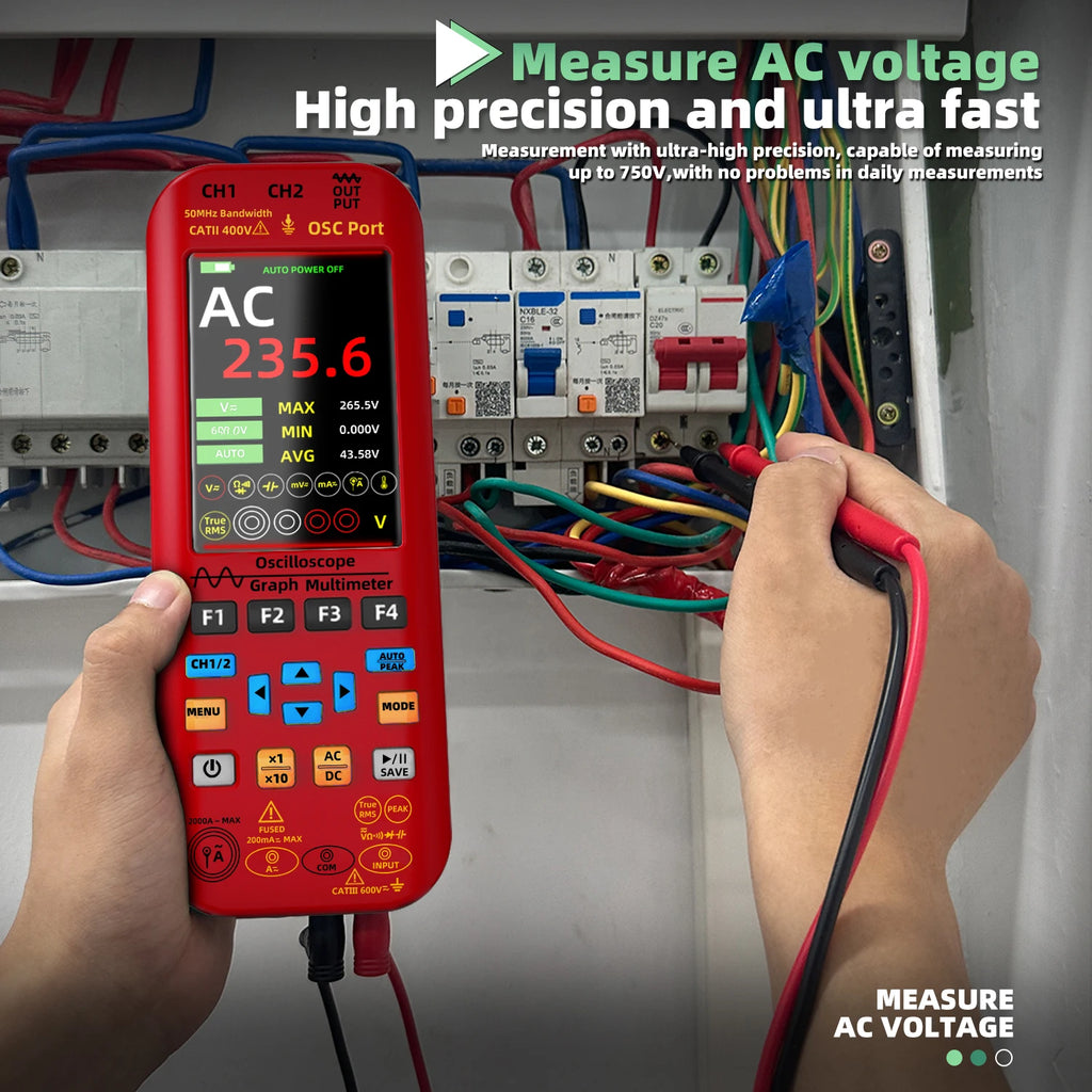 BSIDE 4-IN-1 Handheld Oscilloscope Digital Multimeter+Function Signal Generator Dual Channel O7:25MHz/O9:50MHz Current Tester