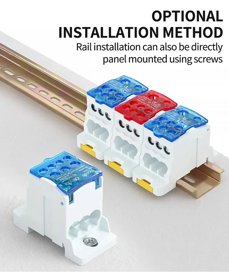 UKK 80A-500A High Current DIN Rail Power Distribution Block One Input Multiple Output Electrical Terminal Connector ```