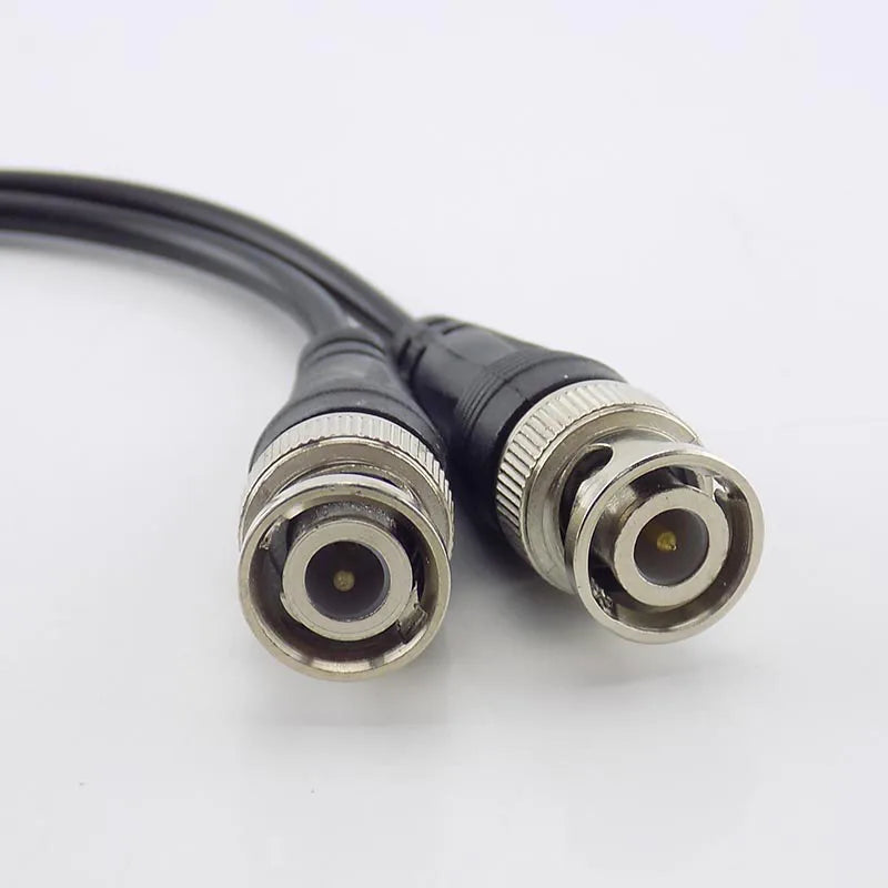 2Pcs BNC Connector Male to Double Female Plug DC Power Cable Pigtail Wire Adapter Line For CCTV Camera Home Security BNC Monitor