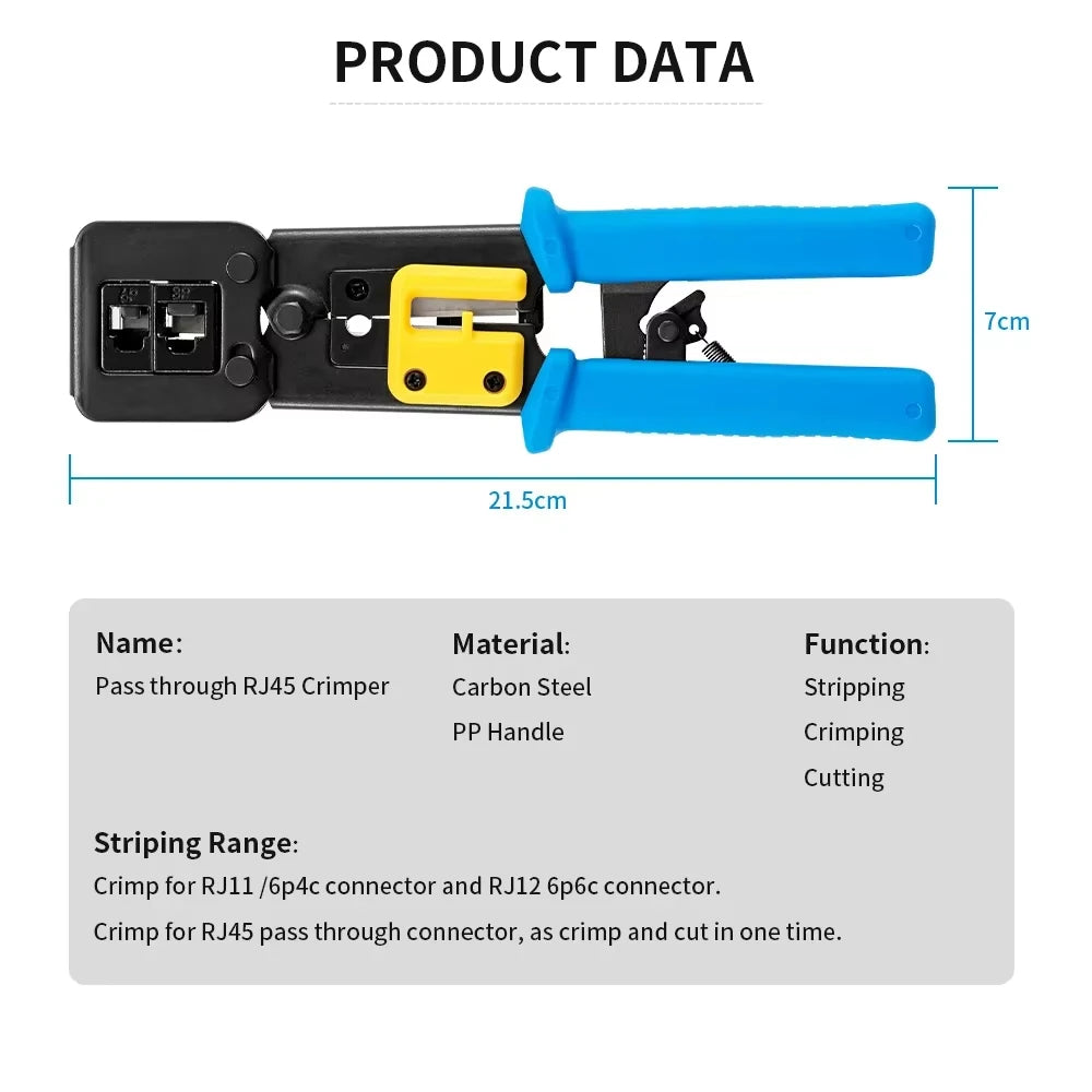 Crimping Pass Through RJ45 6P 8P Cat5 Cat5e Cat6 Pliers Crimp Net Work Tool Multifunction Crimper End-Pass-Through Connectors