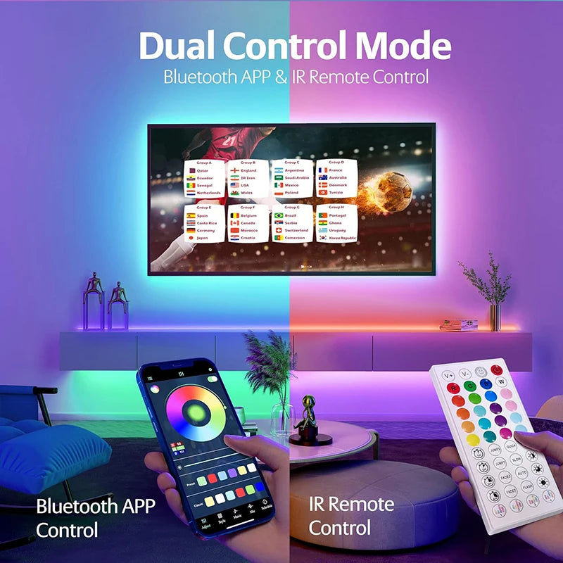 New 5-40M RGB LED Strip Lights with Power Supply Music Sync APP & 44Key Remote Control Flexible LED Tape for Home Room Decor