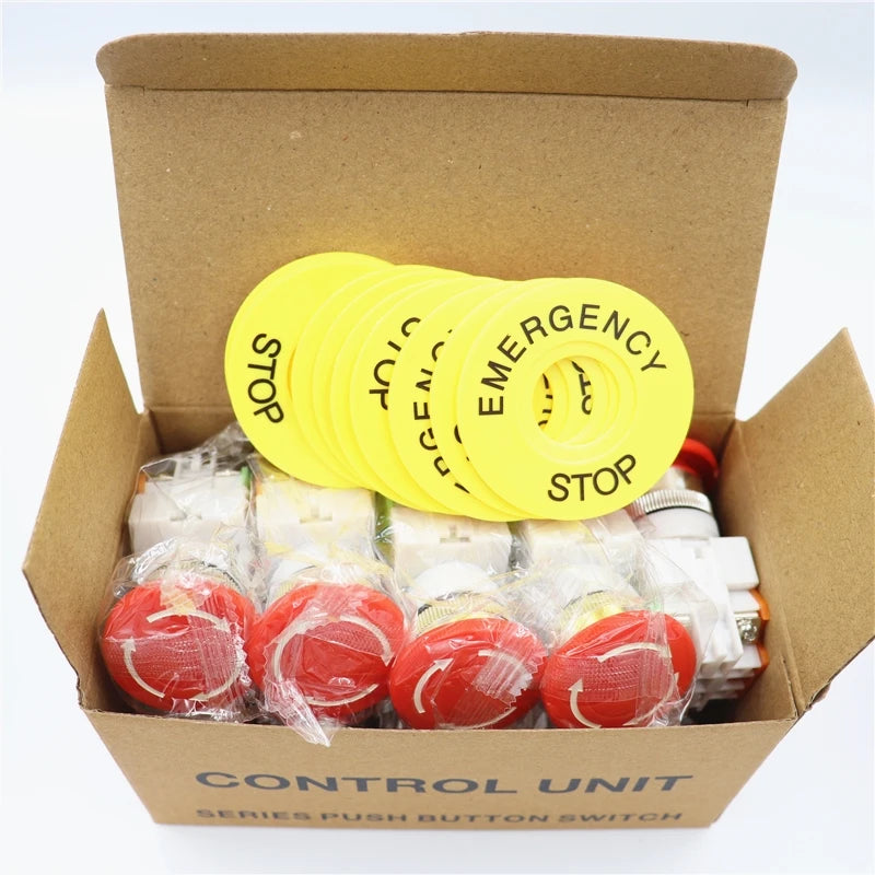 10 sets of mushroom head power switch emergency stop switch 10A 22mm button switch + STOP sign