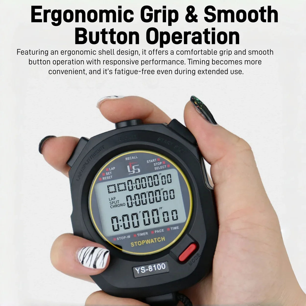 Waterproof Digital Stopwatch, 100-Lap Sports Timer with Neck Lanyard for Running, Swimming, Training - Stopwatch for Men Women