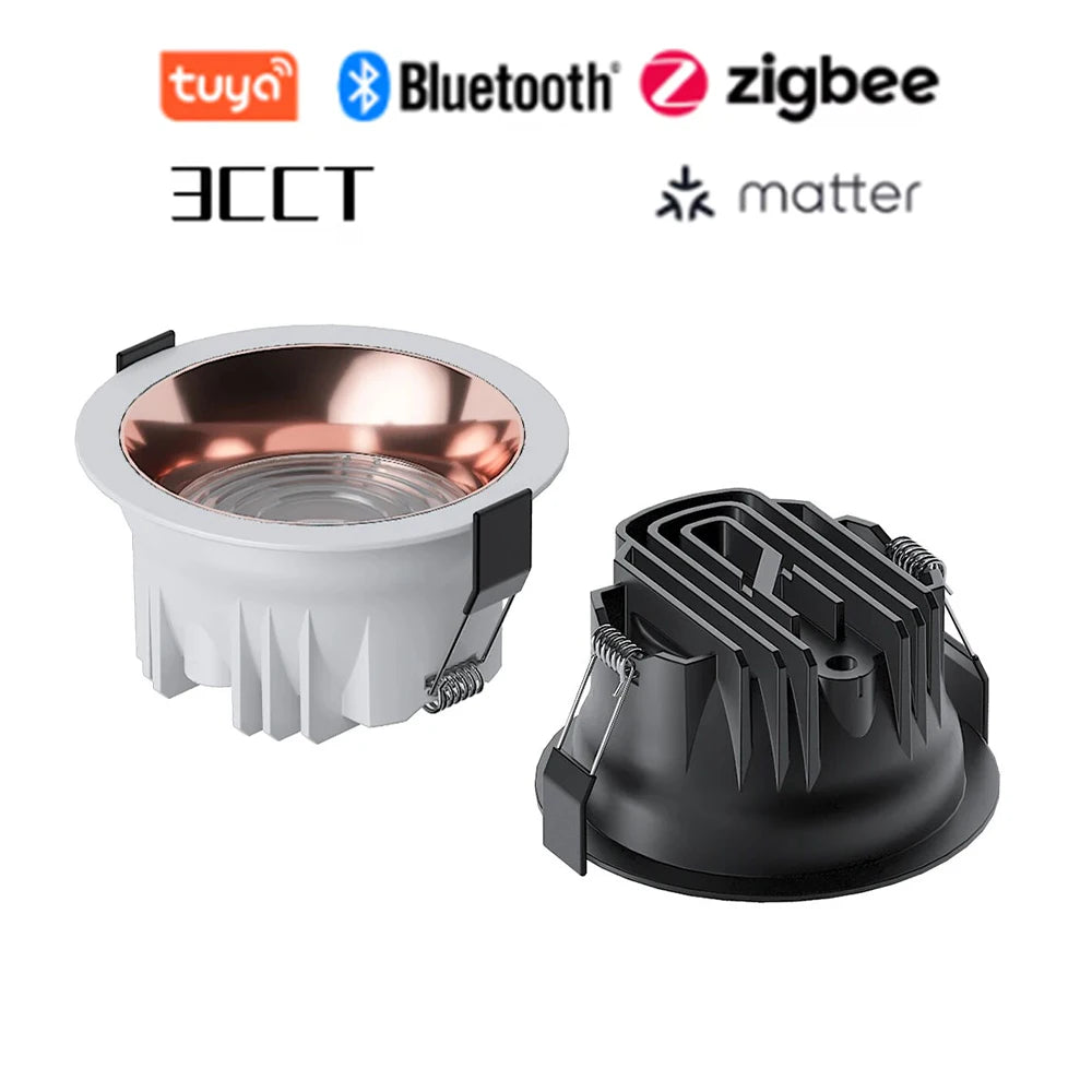 3CCT Tuya Bluetooth/Zigbee Matter Smart Recessed LED Downlight Aluminum Downlight AC5W-20W Spot Light
