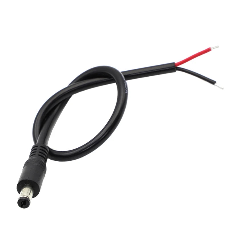DC 5.5 X 2.1mm Male Plug to Bare Wire Open End Power Wire Supply Repair Cable 18 AWG DC5521 Connector Straight/Elbow 29cm