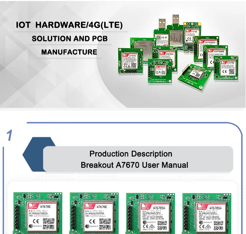 1pc New Push Nano SIM 4G CAT1 A7670G Breakout Development Kits for Global Bands