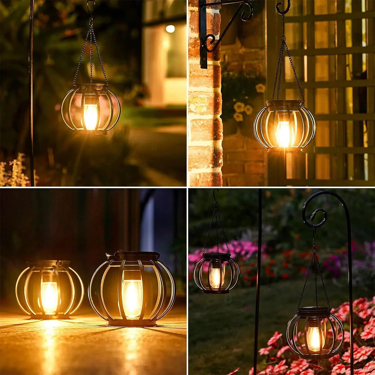 Solar Lantern Led Light Daylight Sensor Garden Lamps Lights Outdoor Waterproof 3000k Landscape Iron-art With Durable Chain Decor