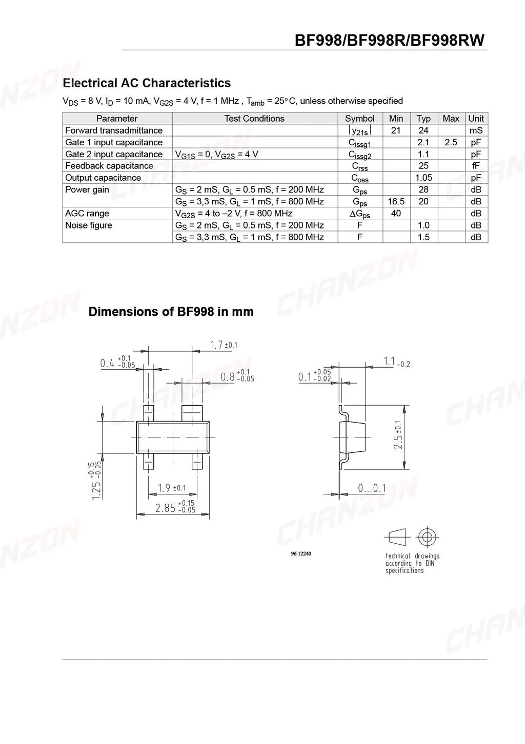 10Pcs BF998 SOT-143 N-Channel Double-Gate RF Mosfet Transistor Bipolar Junction BJT Triode Tube Fets 30mA Integrated Circuits
