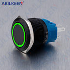 ABILKEEN 22MM Black Shell Push Button Switch LED Ring Illuminate Momentary/Latching Function 1NO1NC IP65 Waterproof Push Button