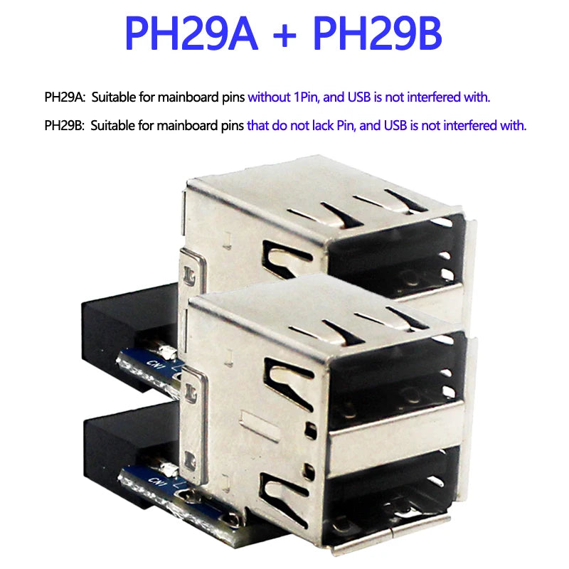 USB 2.0 Motherboard Header 9pin 10pin Motherboard to 2 Ports USB 2.0 Dual USB A 9 Pin Female Adapter Converter