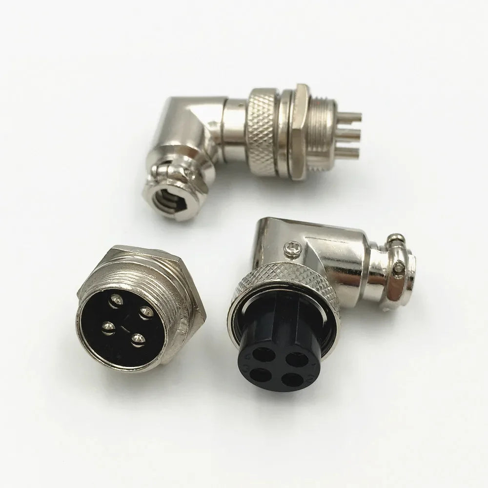 5 Sets Electric GX16 M16 Elbow 90 Degree Right Angle 4 Pin Aviation Connector Female Plug and Male Chassis Mount Socket