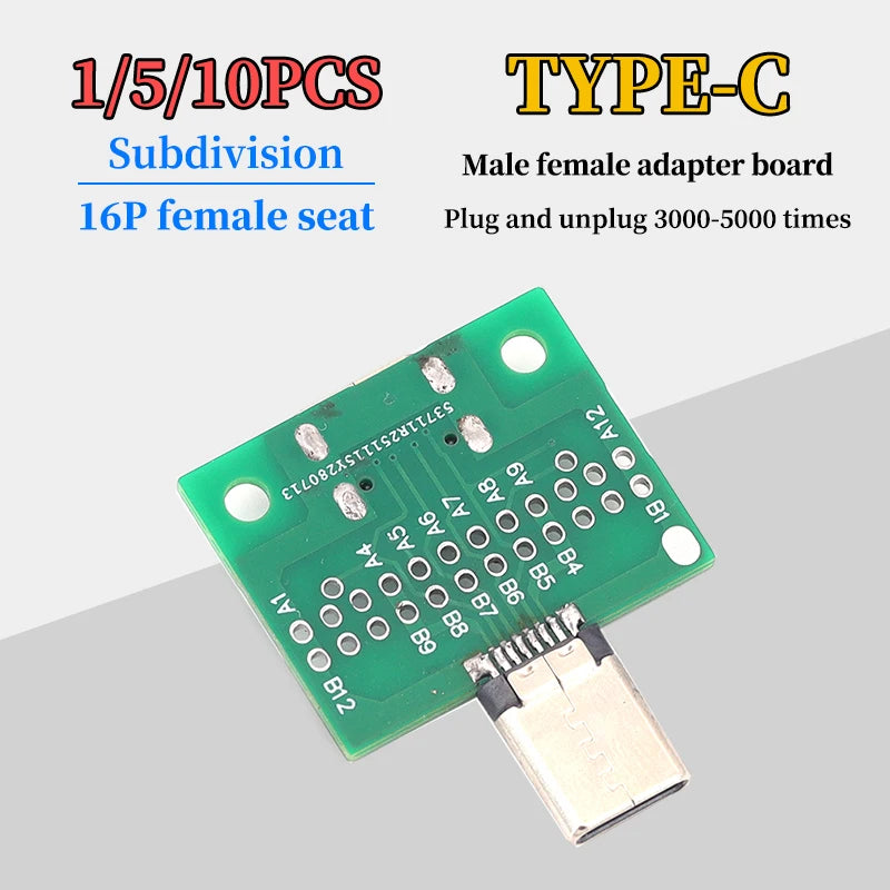 TYPE-C Rotating Mother Test Board USB2.0 Data Male Female Adapter Board 16P Earphone Cable Extension with Solder Pad