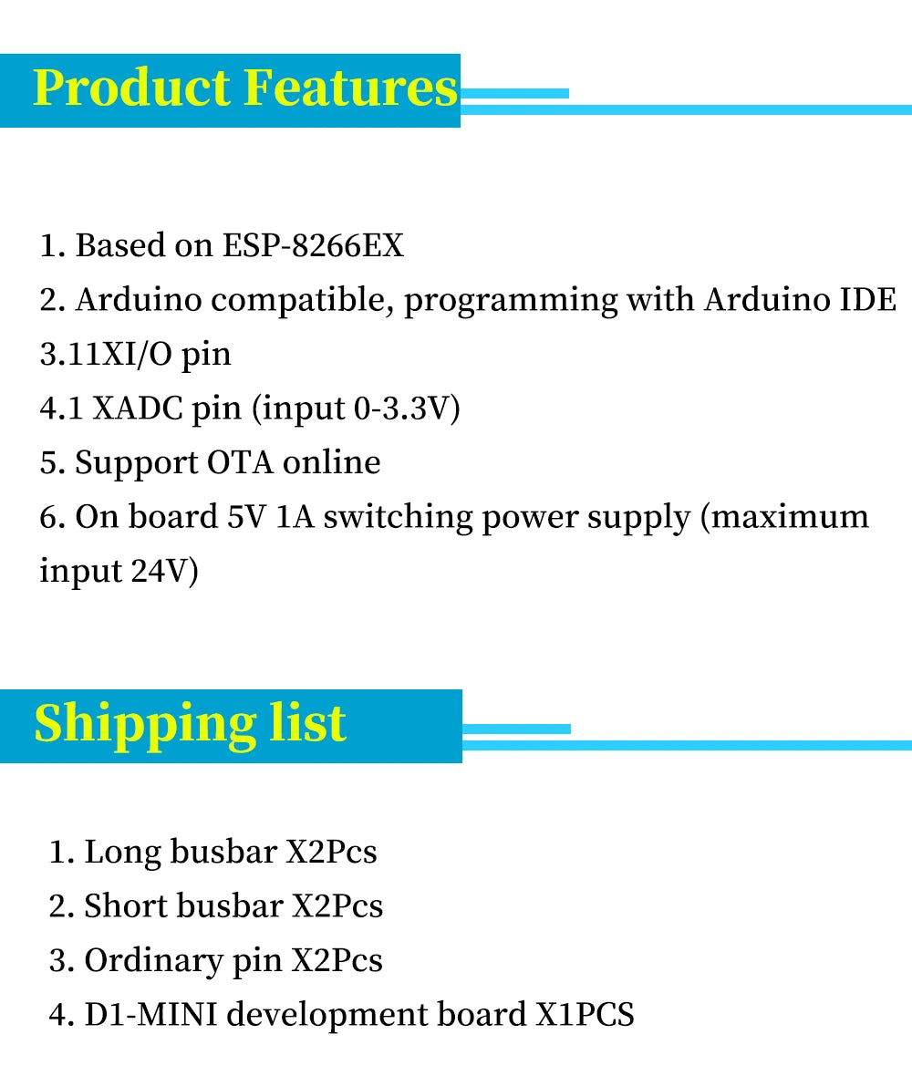 D1 mini - Mini NodeMcu 4M bytes Lua WIFI Internet of Things development board based ESP8266 for WeMos