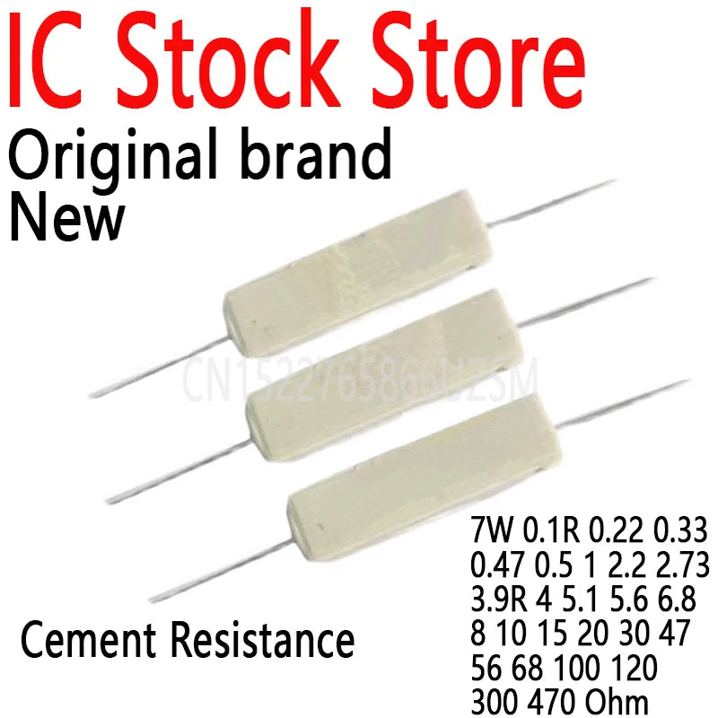 Ceramic Cement Resistance 7W 0.1R 0.22 0.33 0.47 0.5 1 2.2 2.7 3 3.9R 4 5.1 5.6 6.8 8 10 15 20 30 47 56 68 100 120 300 470 Ohm