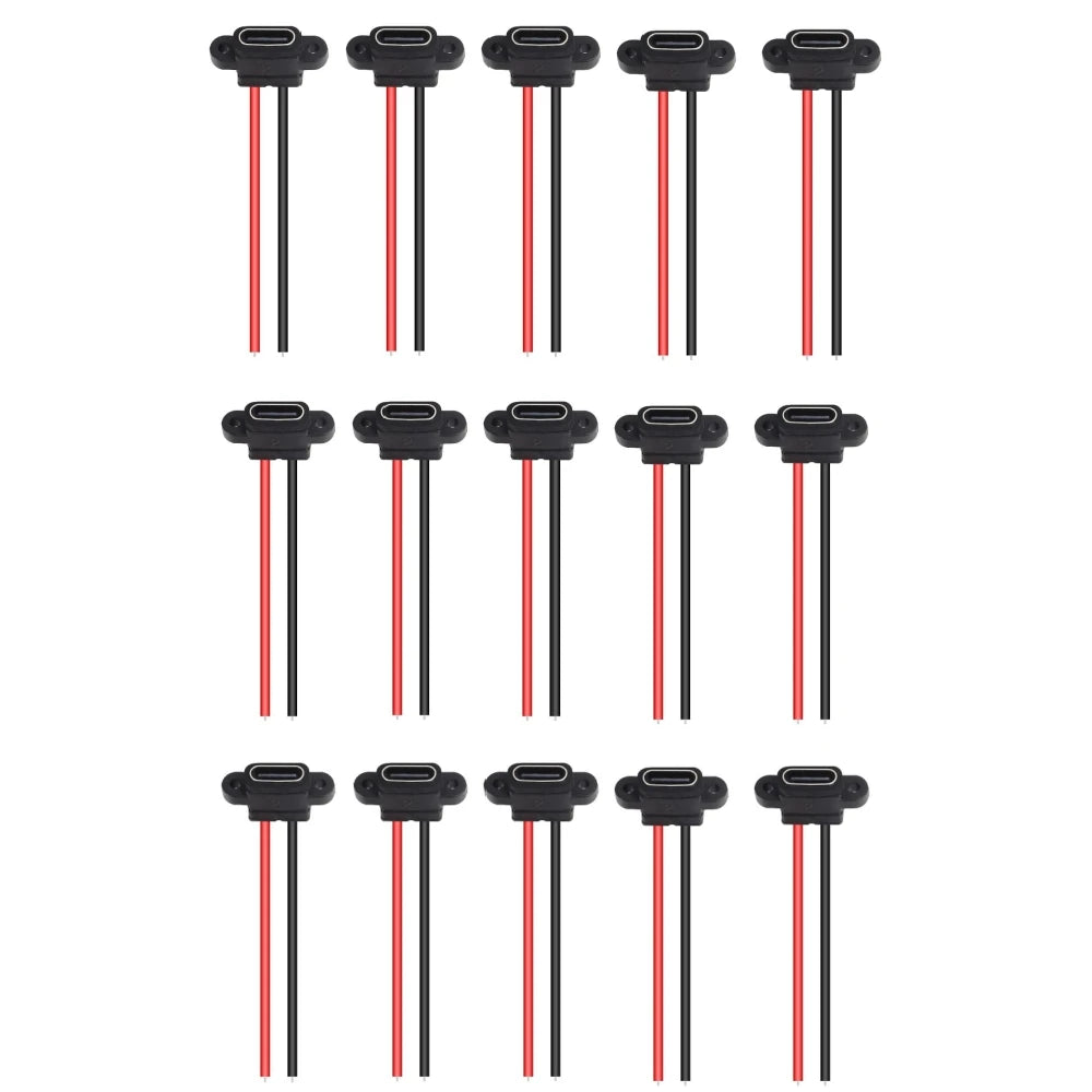 5/10/15PCS Flat Black Type-C Female Chassis 2 Pin Type-C Female Socket Connector Jack Female Charging Port 3A USB-C Charger Plug