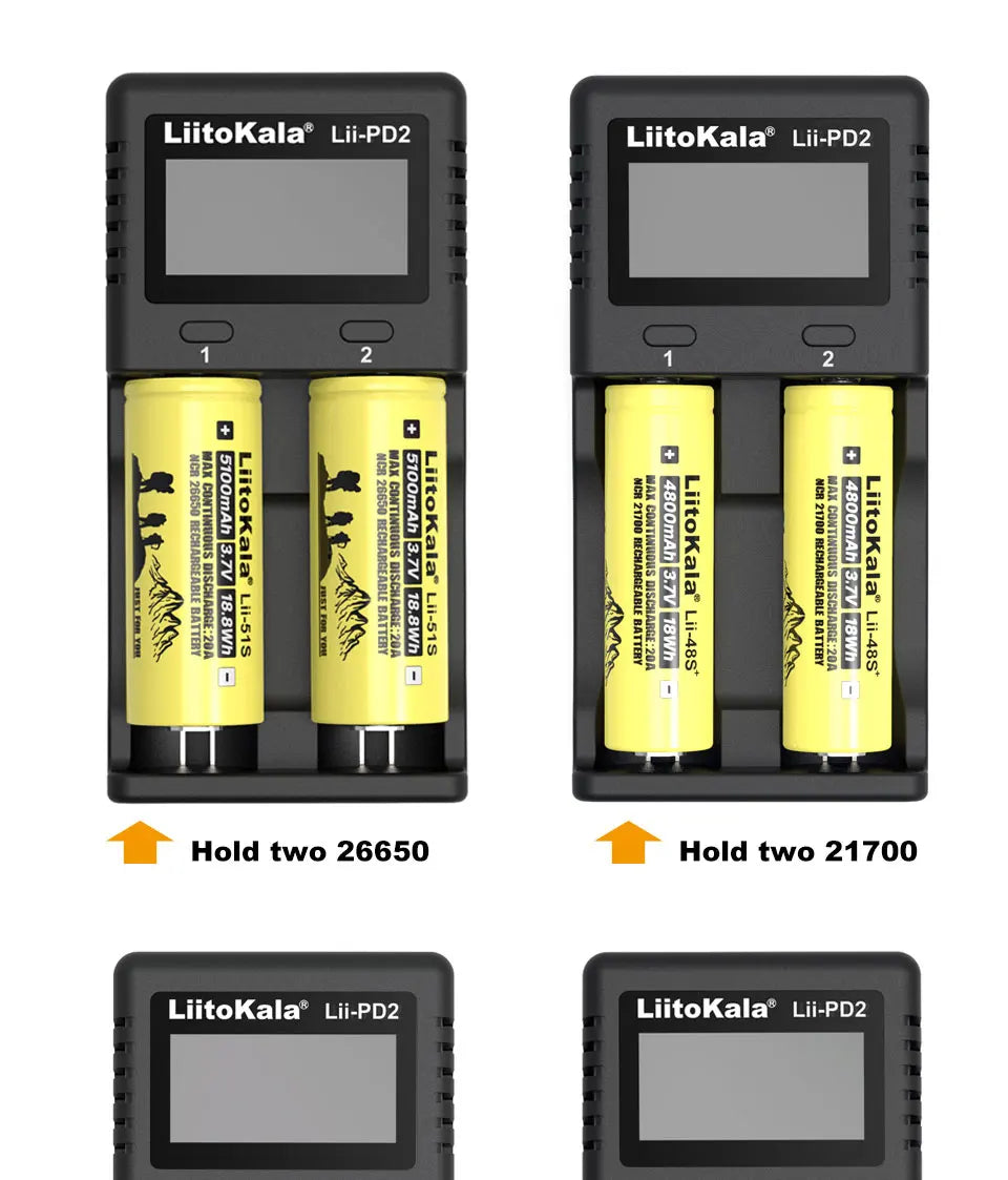 LiitoKala Lii-PD4/PD2 AC PD Charger LCD Fast Charging 4/2-Bay for 21700/18650/AA/AAA Multi-Protection Auto-Detect