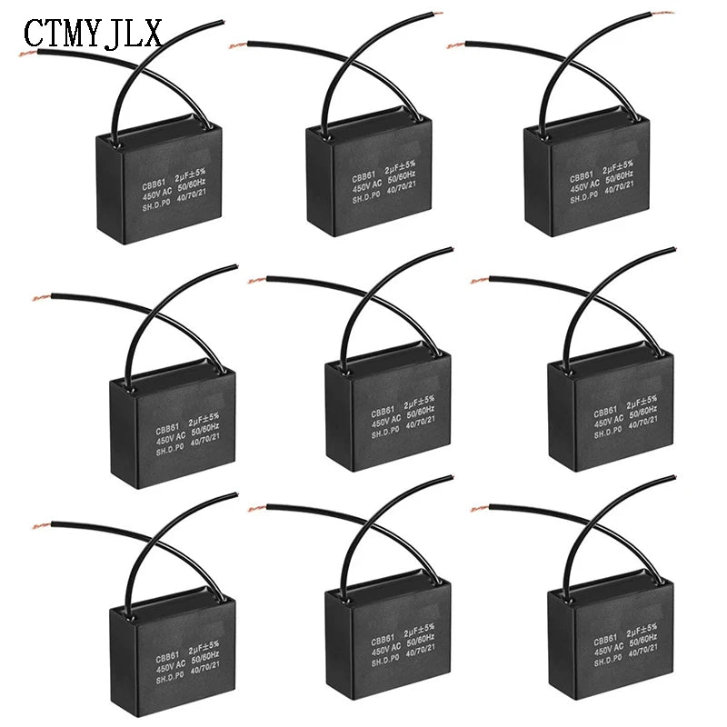 10pcs CBB61 Fan Starting Capacitor 450V 0.8/1/1.2/1.5/2/2.5/3/3.5/4/4.5/5/6/7/8/10/12/14/15/16/20/25UF For Range Hood 400V 500V