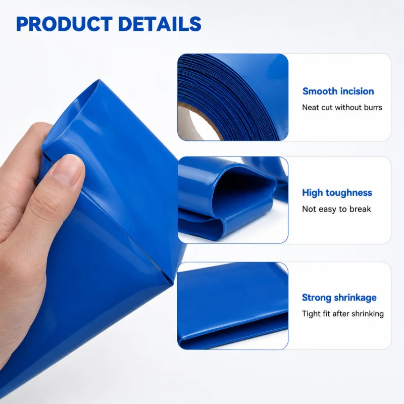 Blue PVC Heat Shrink Tube, Suitable for Insulation Film Winding of 18650 Lithium Batteries, 30mm - 300mm Lithium Battery Protect