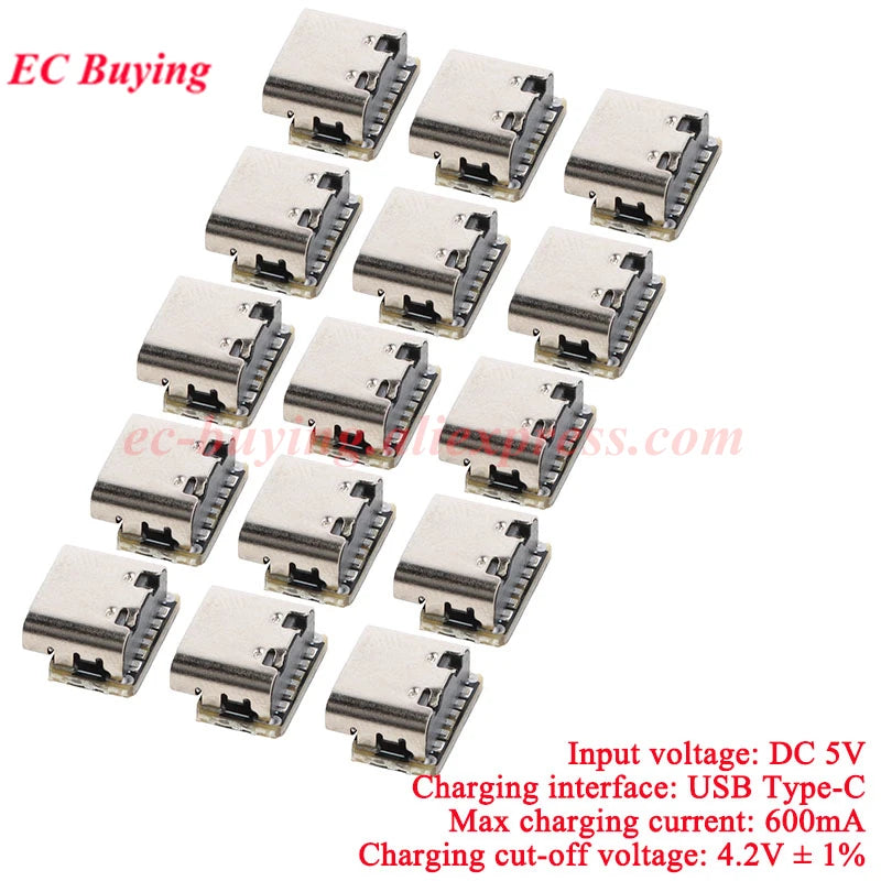 100Pcs/1pc 3.7V 4.2V Mini 18650 Lithium Battery Charger Board Type-C USB Input Module Keyboard Charging Power Protection Board