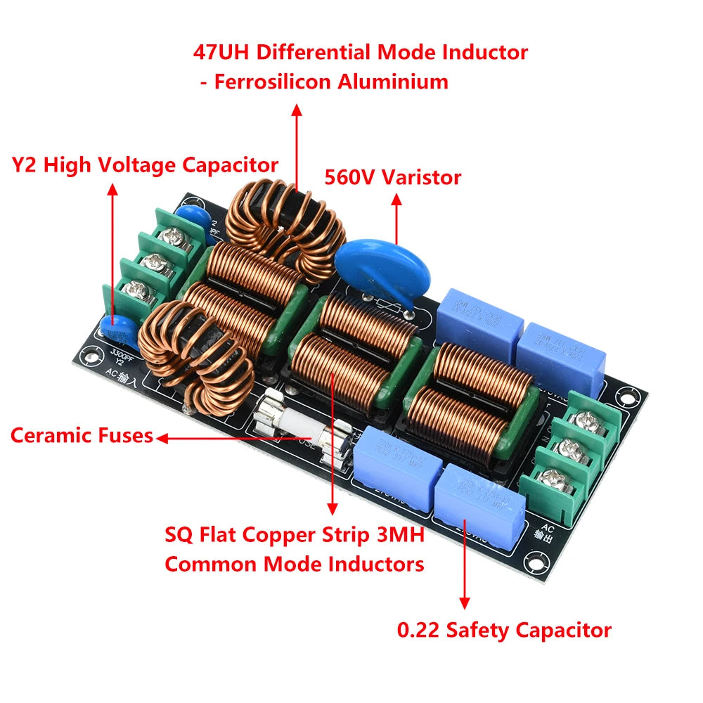 16A 4-Stage AC Power Supply EMI Filter 110V 220V Audio Electromagnetic Interference Filtering EMC Differential Common Mode