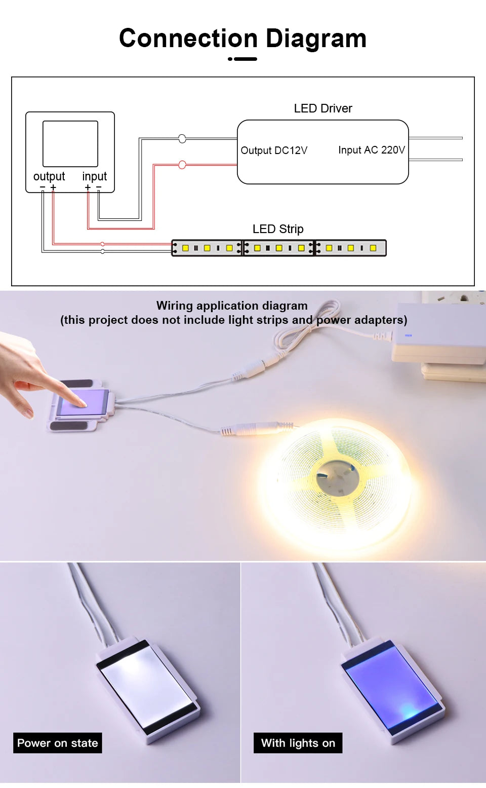 HOT DC12V-24V Dimmable Touch Sensor Switch For Single Color/ CCT Adjustable LED Strip Light Bathroom Mirror Backlight Switch