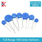 20PCS Through-hole MOV Varistors: 14D180K, 14D220K, 14D270K, 14D330K, 14D360K, 14D390K, 14D470K, 14D560K, 14D182K and other rela