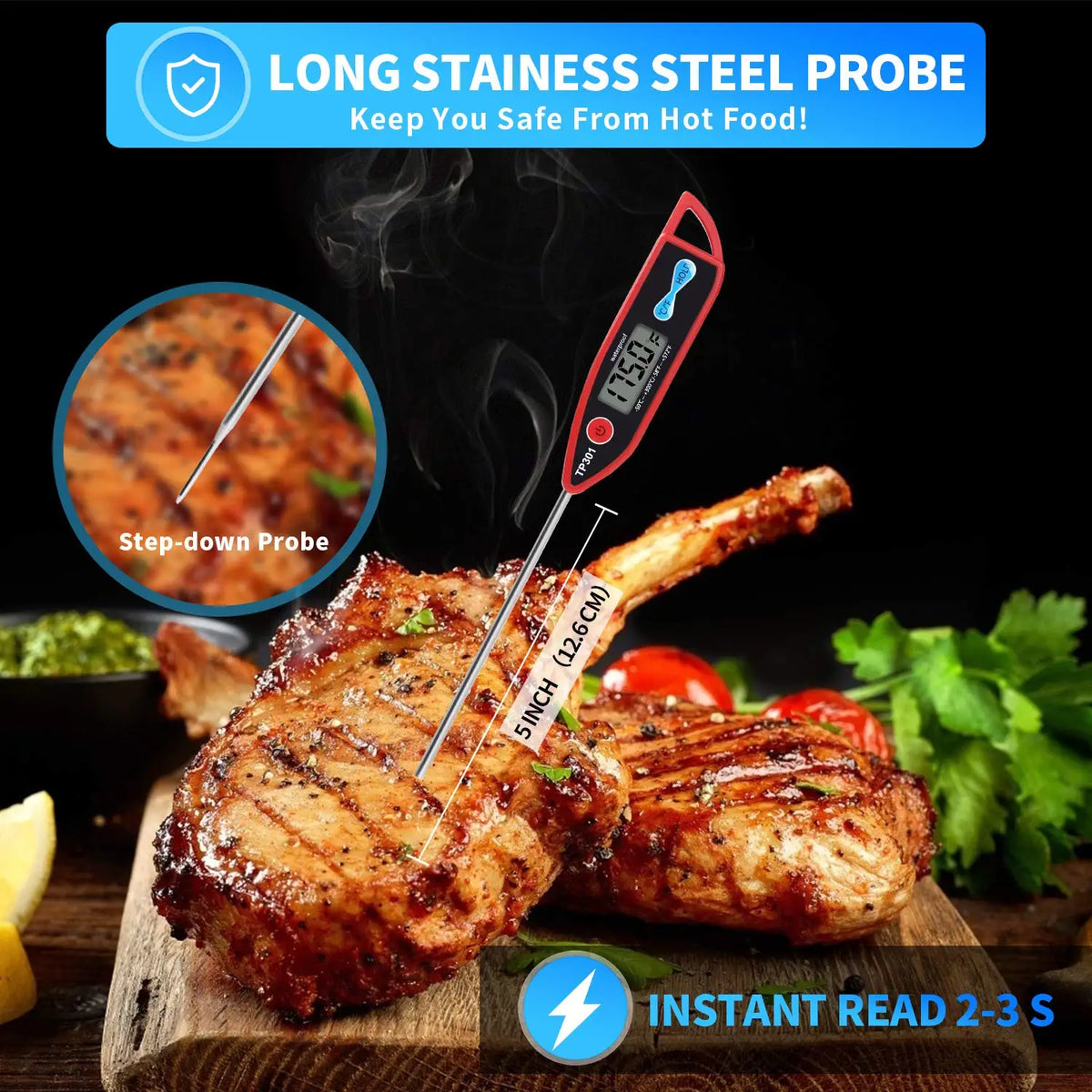 Digital Water Thermometer for Liquid, Candle, Instant Read with Waterproof for Food, Meat, Milk, Long Probe