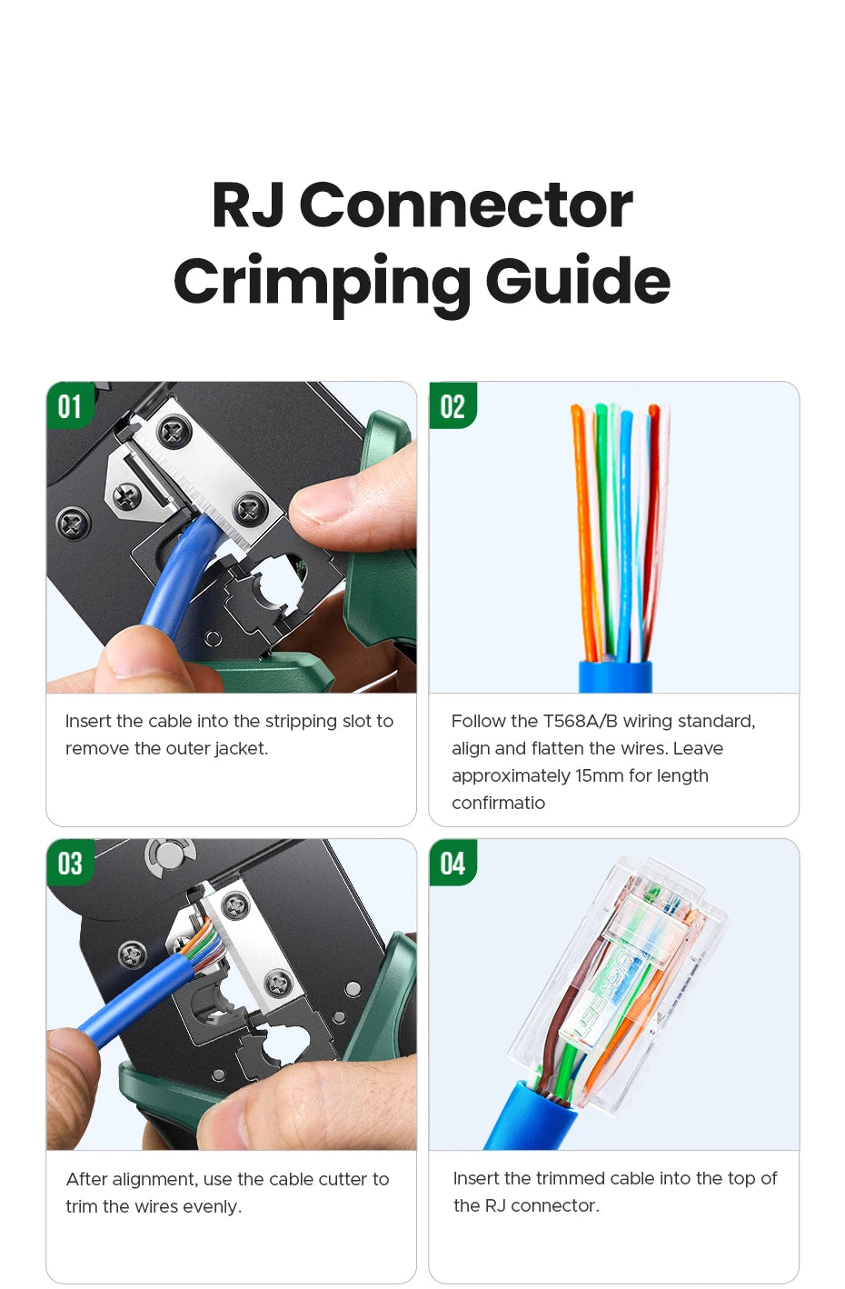 UGREEN RJ45 Crimper Tools Crimping Pliers for CAT5/6/7/8 8P/6P Ethernet Lan Cable Network Cutter Stripper Plier Multifuntion