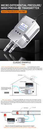 4-20mA LCD Differential Pressure Transmitter 0-10V 0-5V  RS485 Wind Pressure Sensor 1Kpa 10kp 50Pa 100Pa 500Pa 50Pa Air Pressure