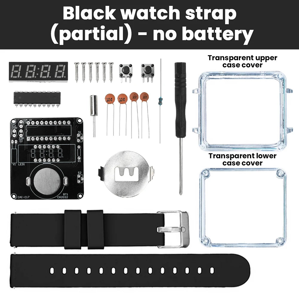 DIY Electronic Watch Kit 0.28'' LED Digital Tube Creative Watch Soldering Kit Microcontroller Watch Kit with Silicone Strap&Case