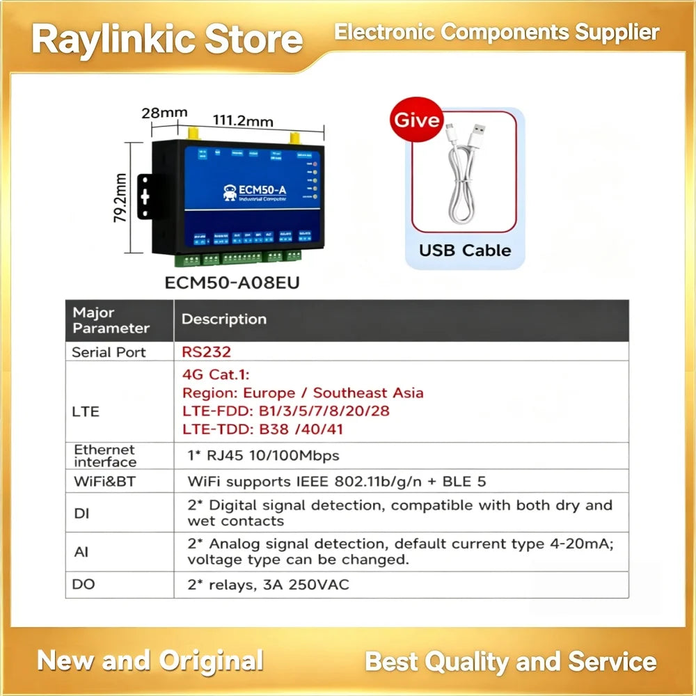 Industrial Control Computer RS485 RS232 ESP32 Python EBYTE ECM50 Gateway RTU Modbus Ethernet LoRa 2D1 2AI 2DO IO Ports