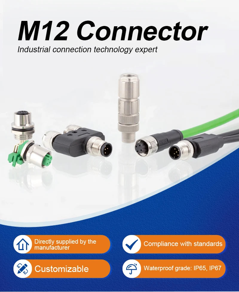M12 Connector 4 Pin D Code Male to RJ45 Waterproof Ethernet Connector Industrial Ethernet Ethercat