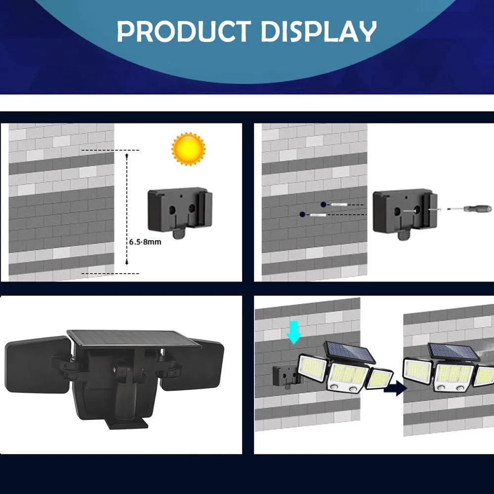 3 Heads Solar Motion Sensor Lights 236/223LED Solar Security Flood Lights Waterproof 3 Modes Wall Light Garden Yard Patio Pathwa