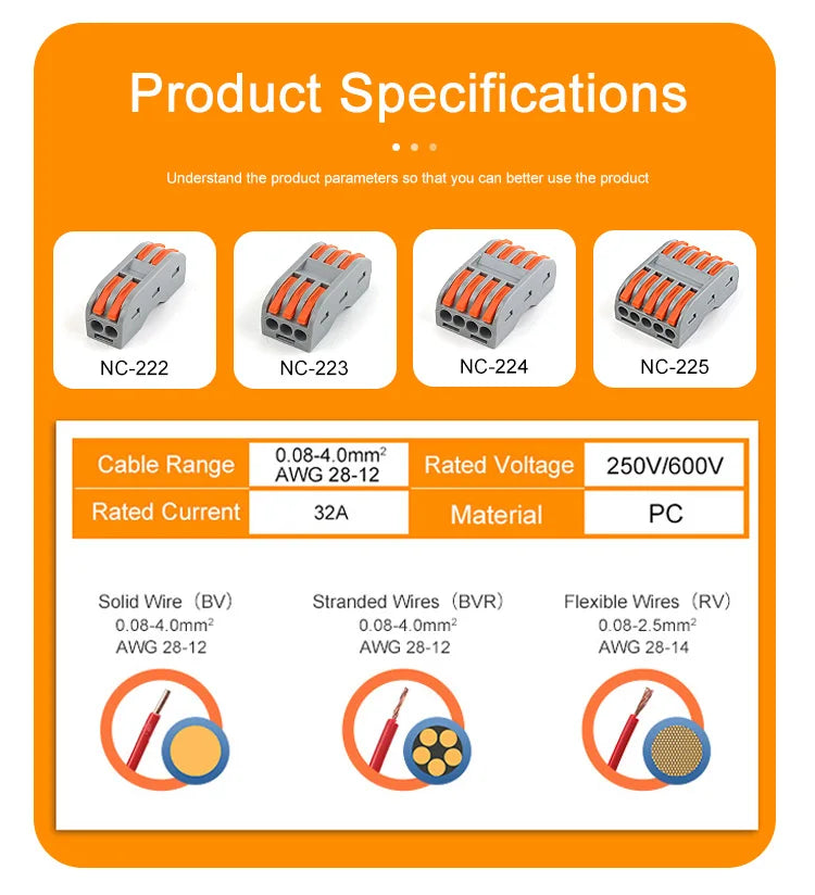 5PCS Quick Wire Cable Connectors Compact Push-in Conductor Terminal Block 2/3/4/5 Pin Electrical Wiring Connection With Lever
