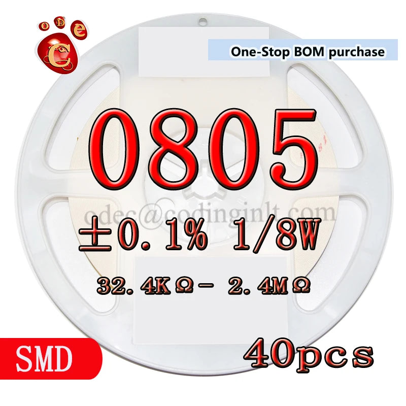 0805 0.1% 0.001 1/8W High precision Resistors 25PPM 324R~31.6KR 511R 680R 1K 3K 18K 5.11K millesimal thousandth ohm Ω 40pcs/lot