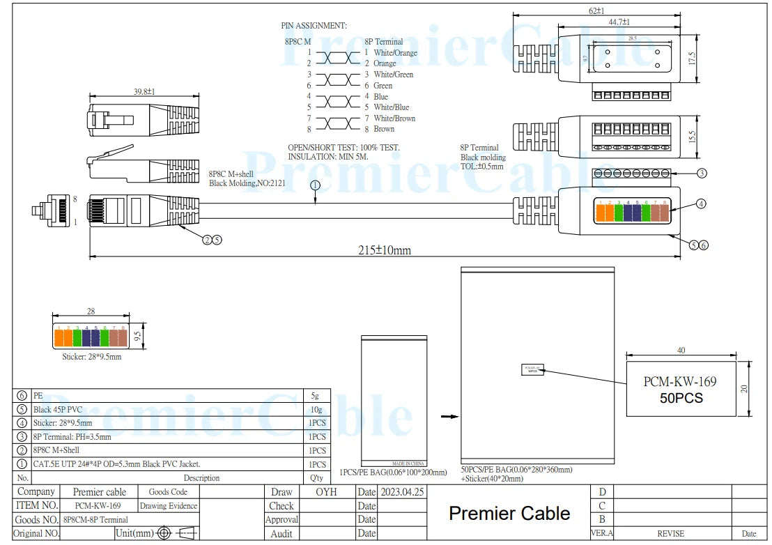 RJ45 8P8C Male to 8Pin Solderless Terminal Block Cable RJ45 to Screw Terminal Block Adapter RJ45 Screw Terminal Breakout Board