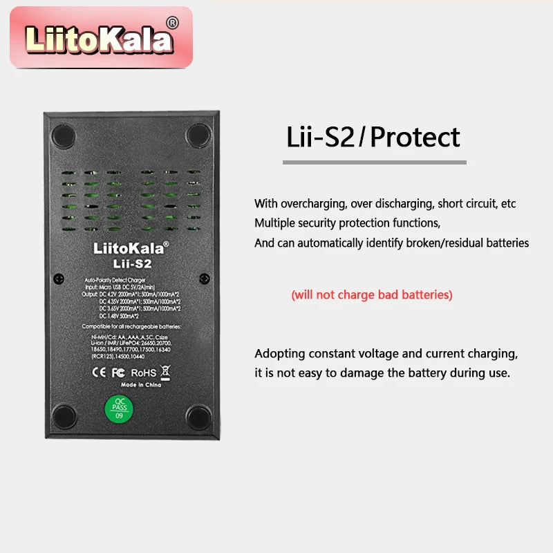 LiitoKala Lii-S2 Multi-Compatible Charger - Supports AA, AAA, 18650, 26650 Lithium Ion Batteries