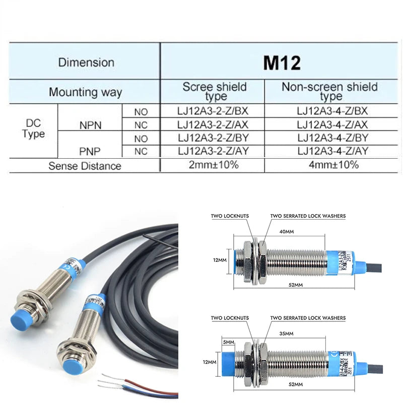 LJ12A3-4-Z/BX/BY inductive Proximity switch sensor  1.2m wire Proximity switch SN04-N metal detection sensor