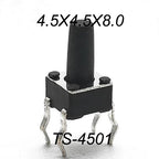 50PCS 4.5X4.5MM 4Pin DIP H=3.5/3.8/4.0/4.3~12mm 12V Tiny Button Tact Switch 260GF Momentary Tactical Push Button Parts Repair