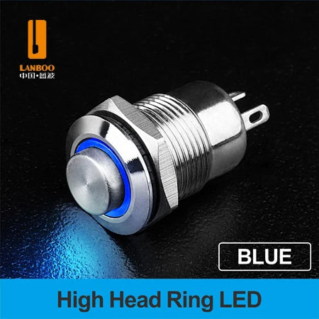 LANBOO 12mm Economy Mini Metal Push Button Switch 1NO Ring/Power Illumination Momentary or Latching