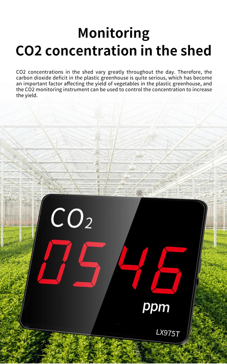 CO2 Carbon Dioxide Detector Sensor CO2 Monitor with Alarm NDIR Infrared Air Quality Meter Sensor Tester for Home Greenhouse